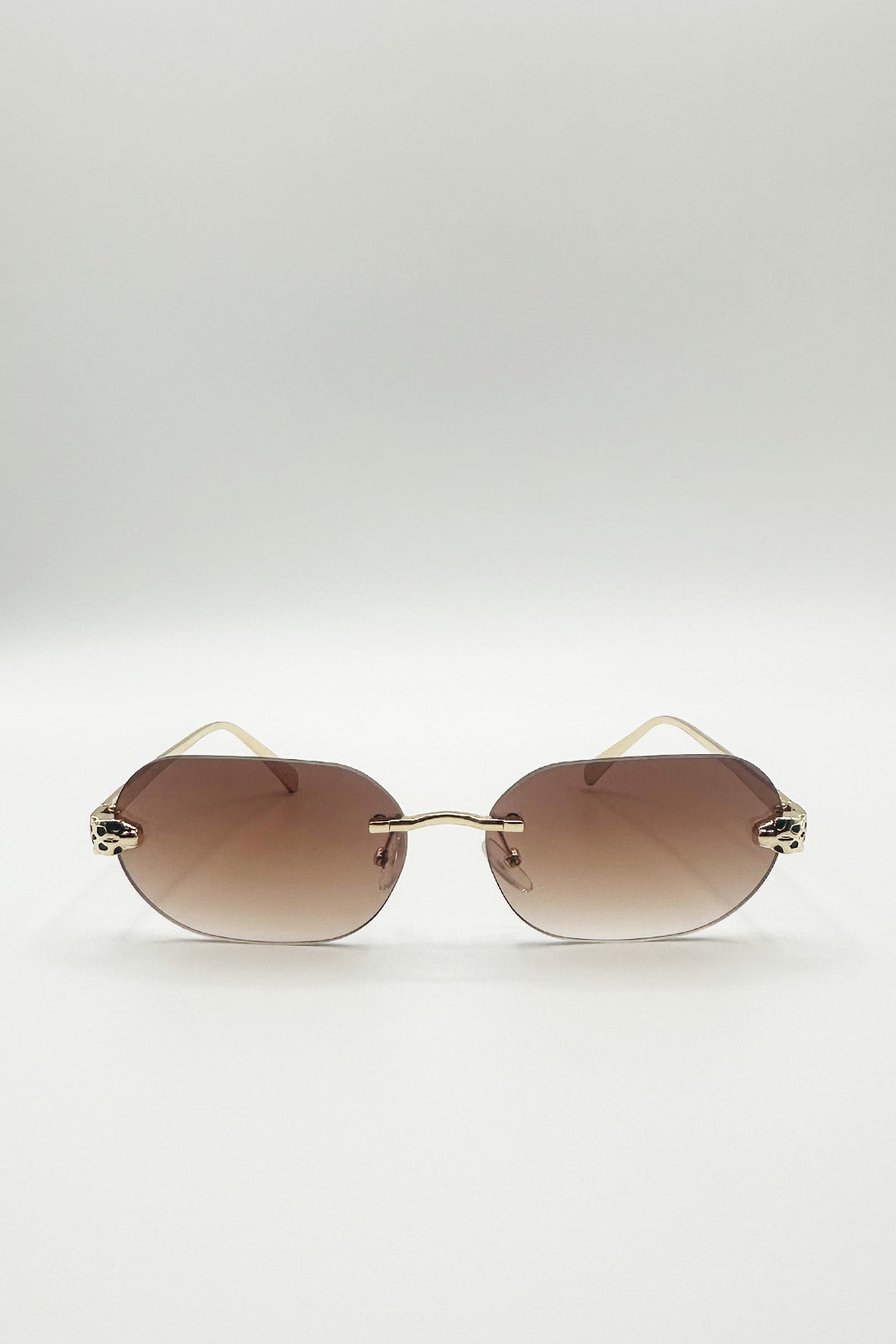 Jaguar Detail Rimless Sunglasses In Brown