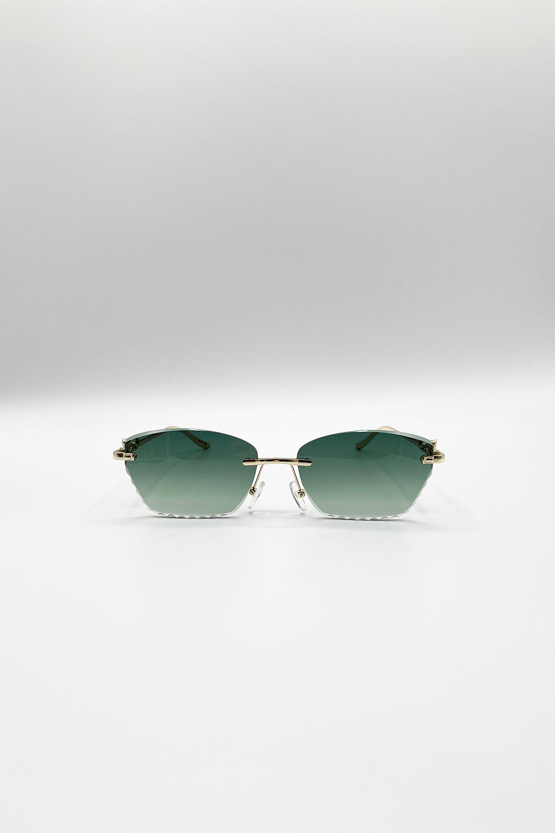 Cat Eye Rimless Sunglasses In Green