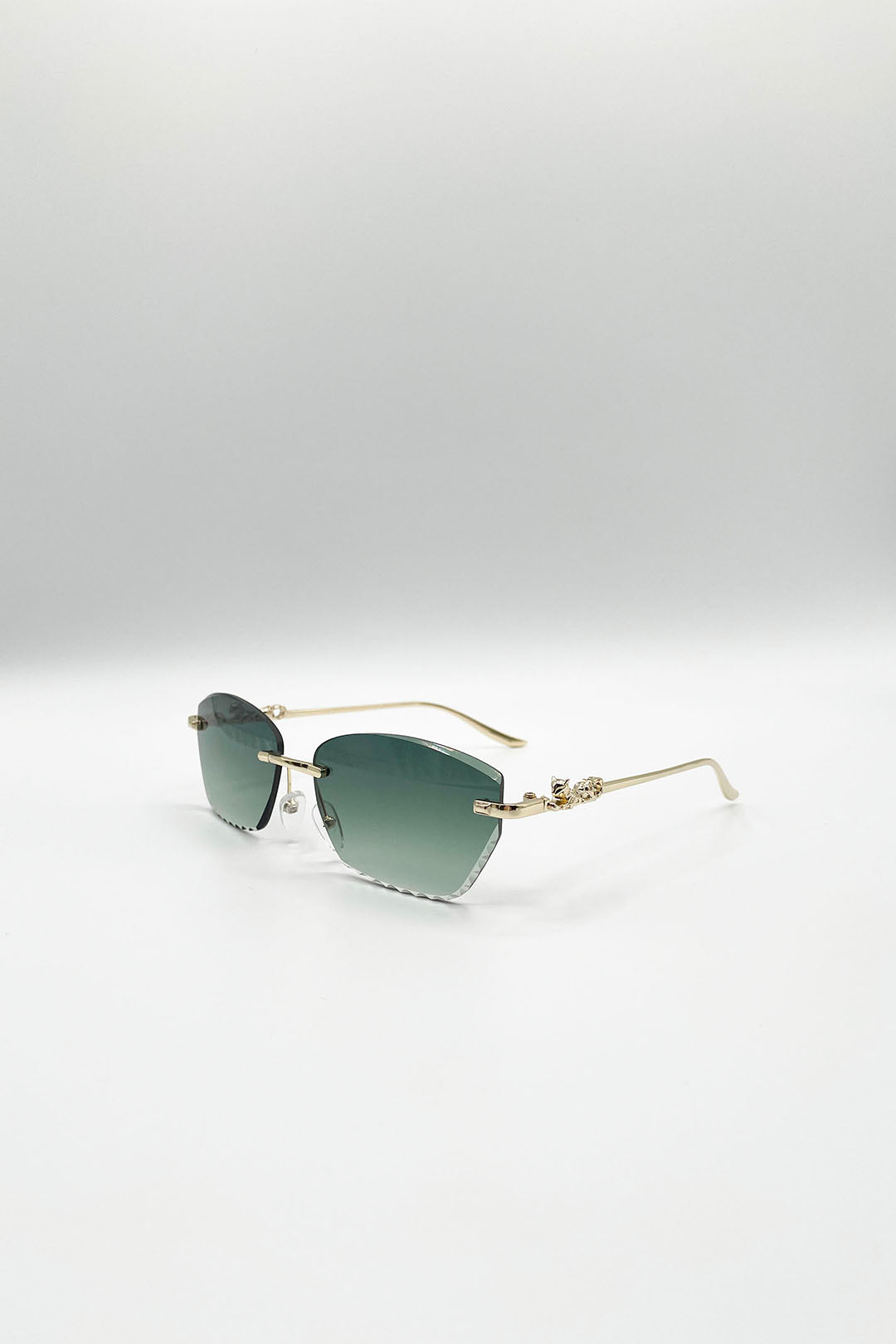 Cat Eye Rimless Sunglasses In Green