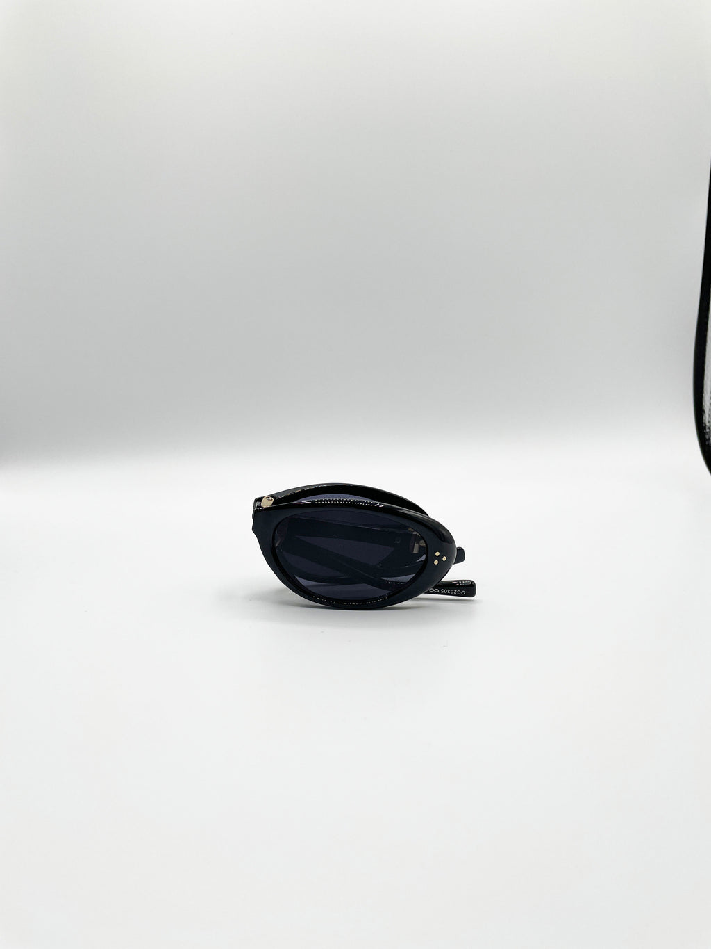 Oval Foldable Retro Sunglasses In Black
