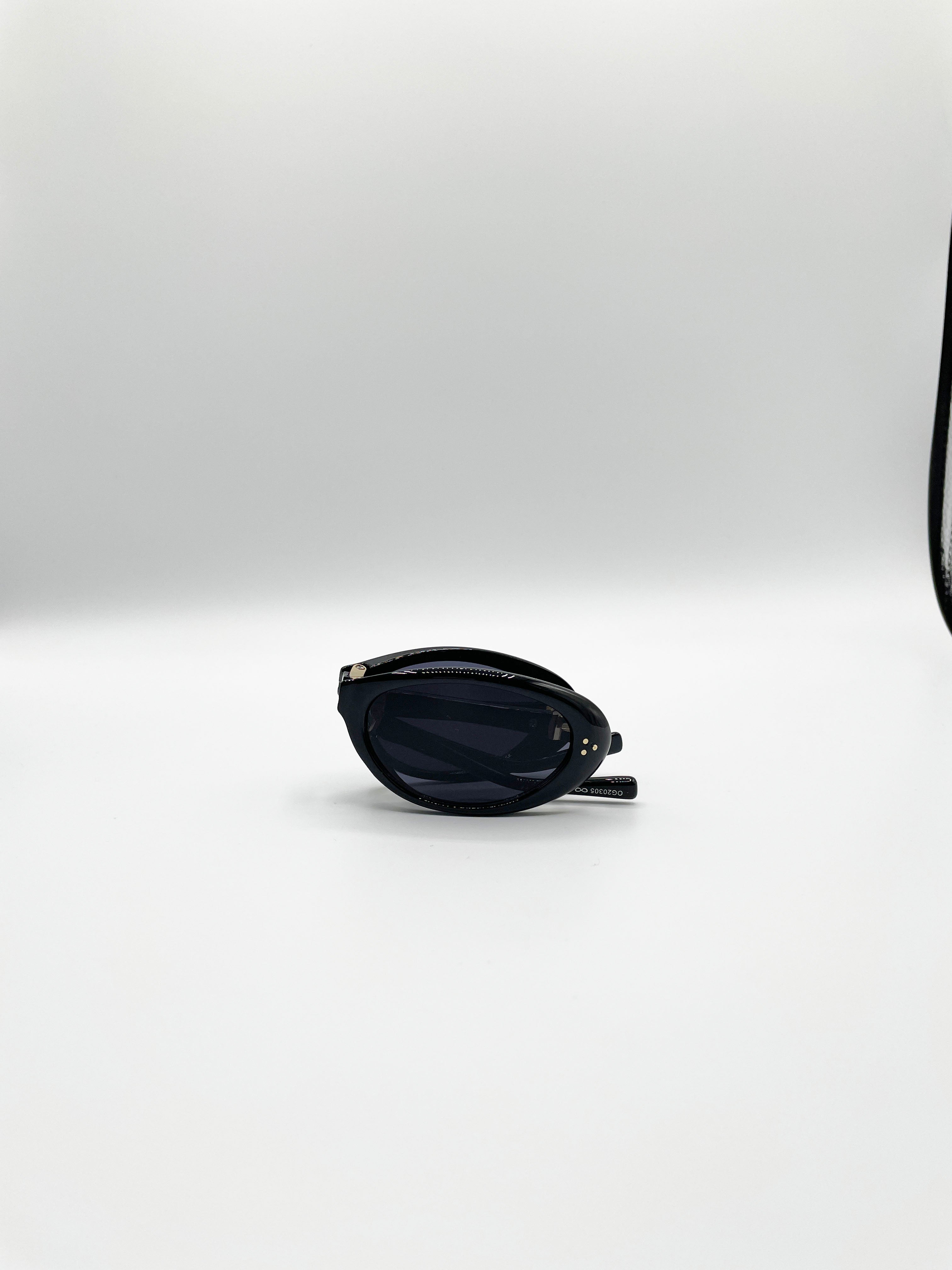 Oval Foldable Retro Sunglasses In Black
