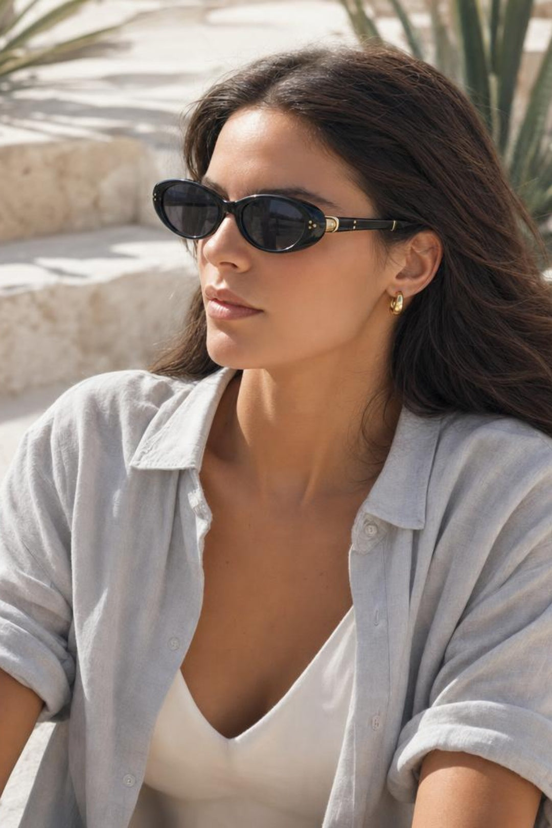 Oval Foldable Retro Sunglasses In Black
