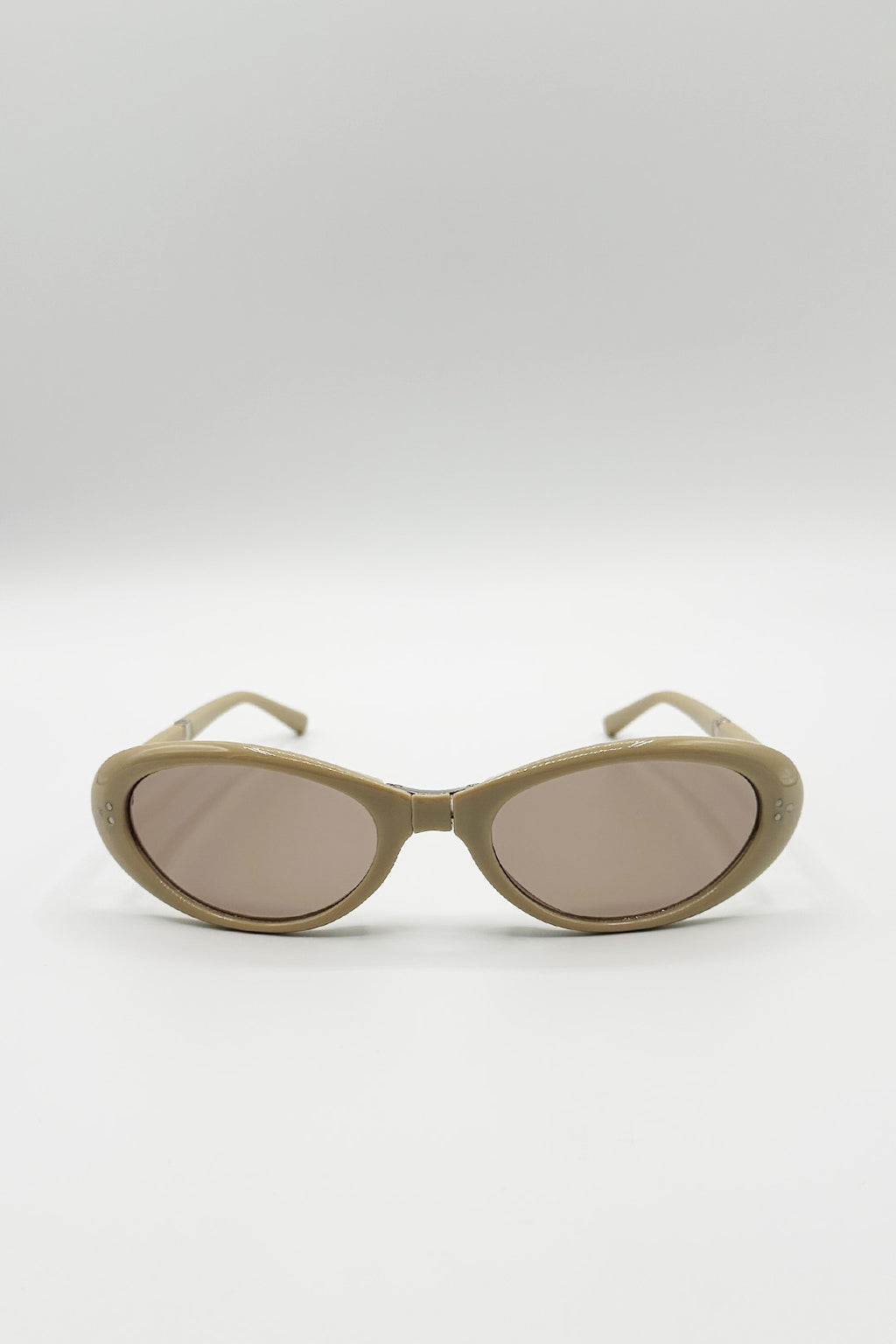 Oval Foldable Sunglasses In Beige