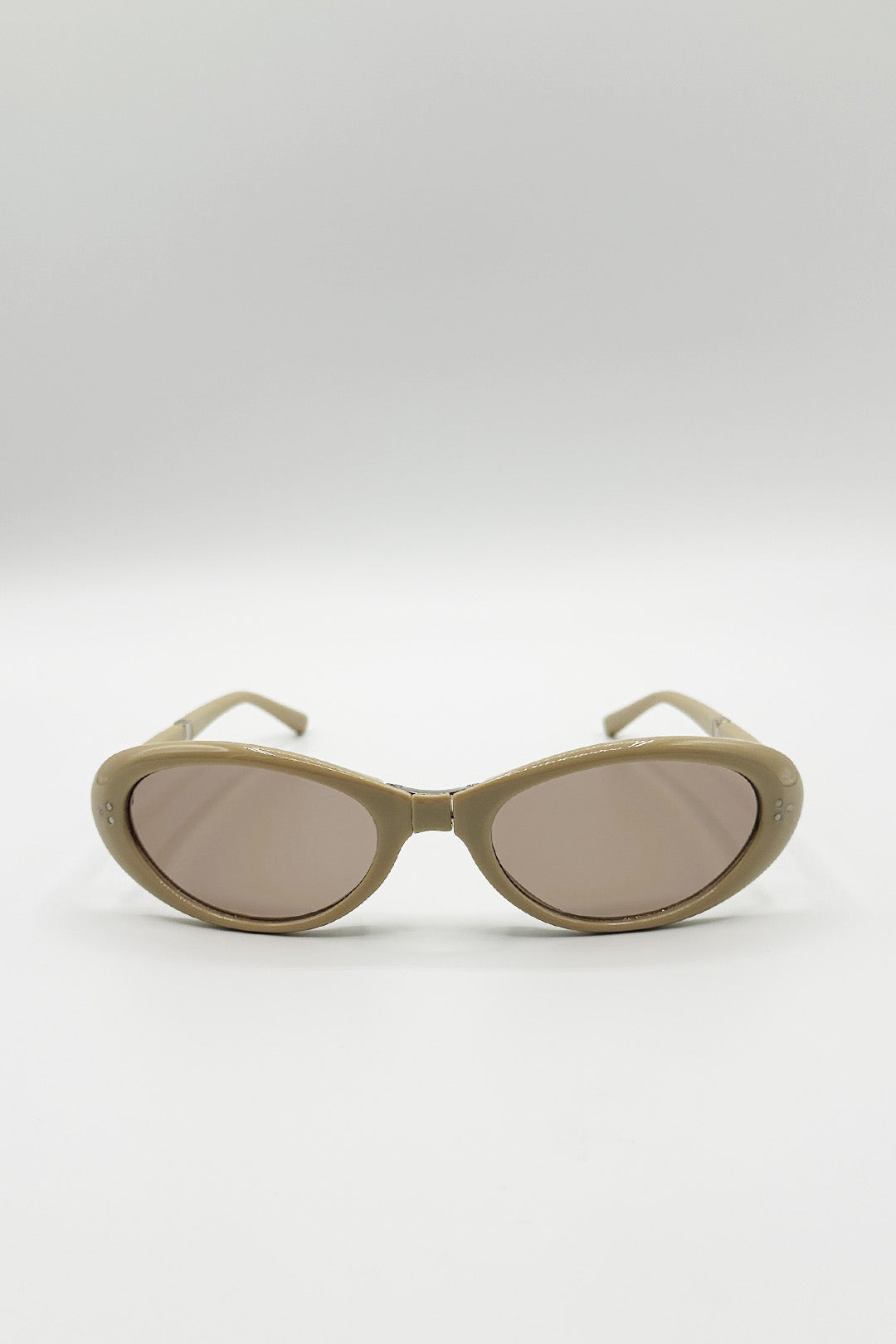 Oval Foldable Sunglasses In Beige