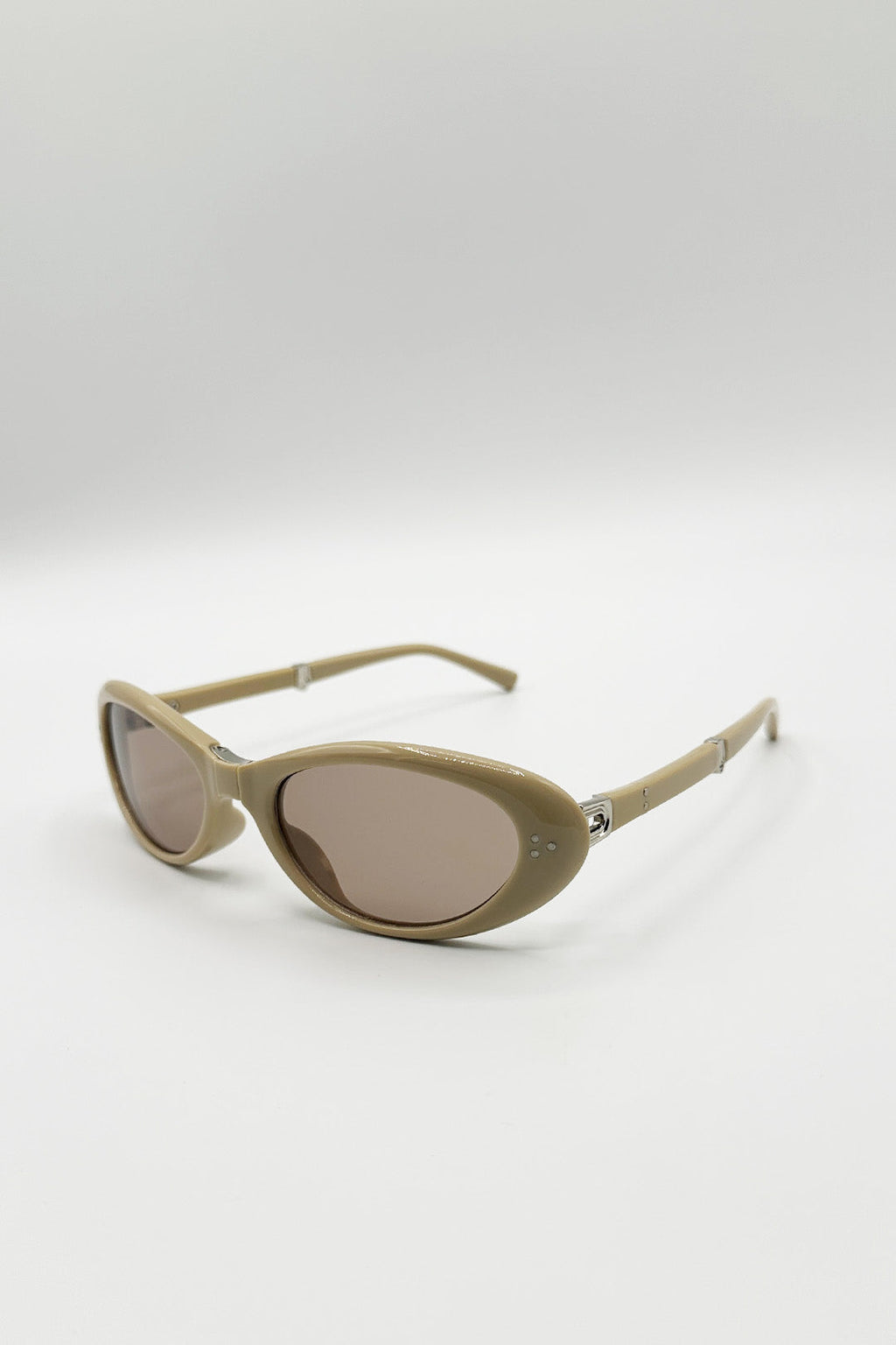 Oval Foldable Sunglasses In Beige