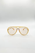Bold Aviator Metal Arm Sunglasses In Champagne In Champagne