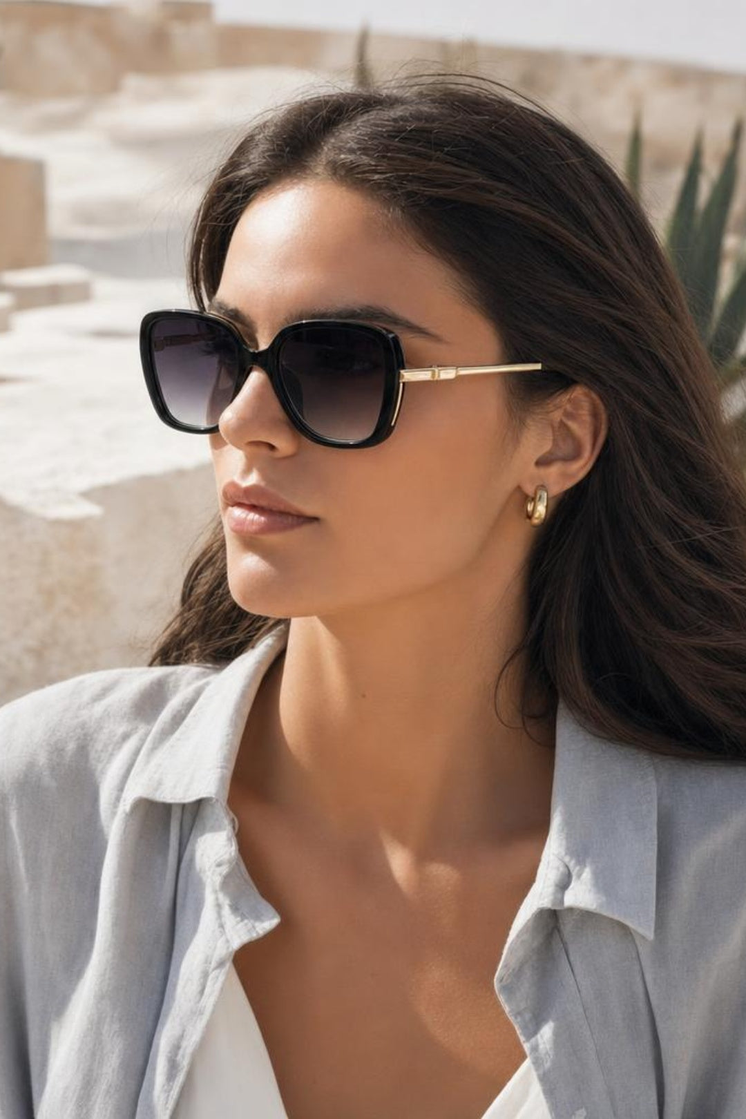 Oversized Square Sunglasses In Black Grey