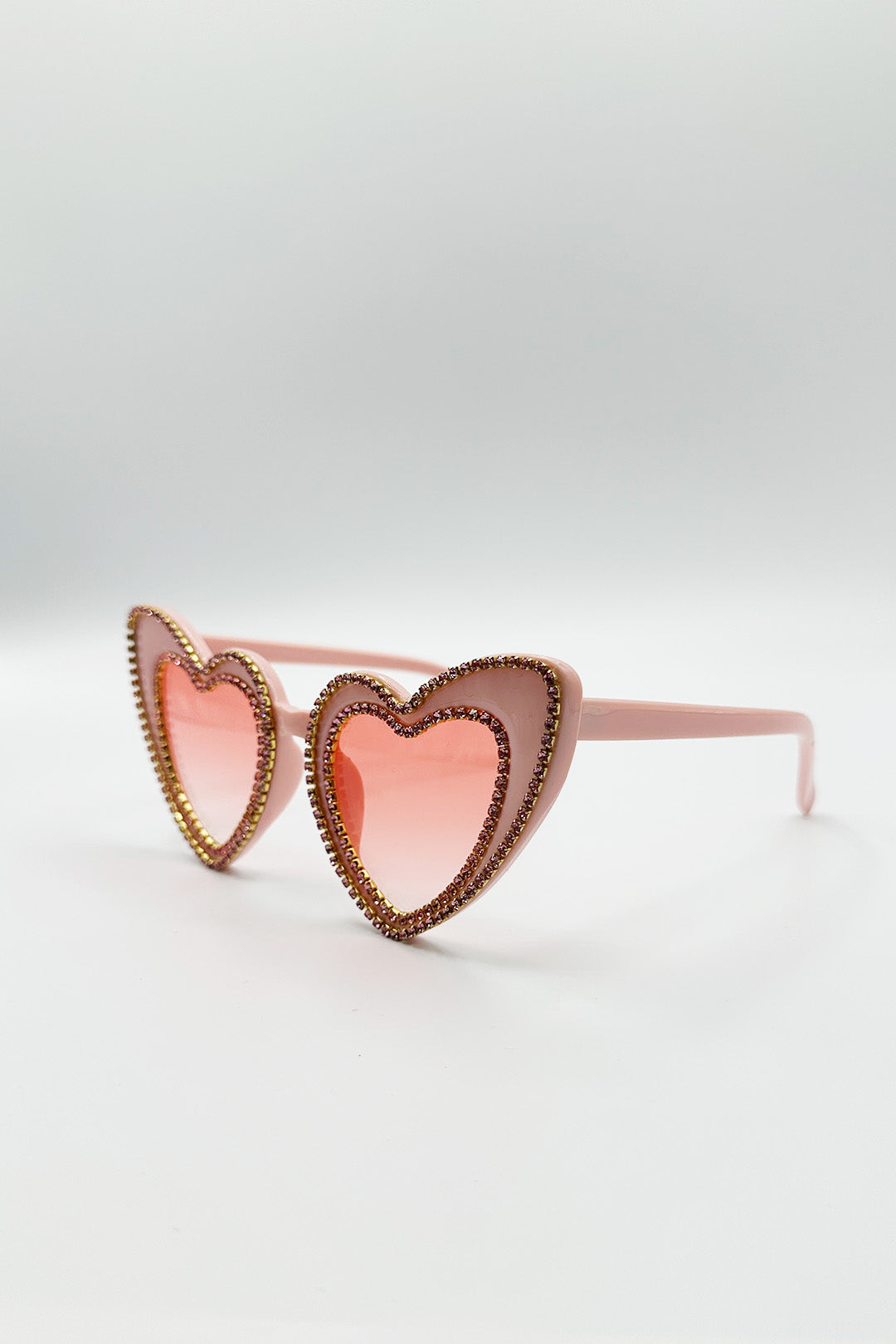 Heart Shape Diamonte Sunglasses In Pink