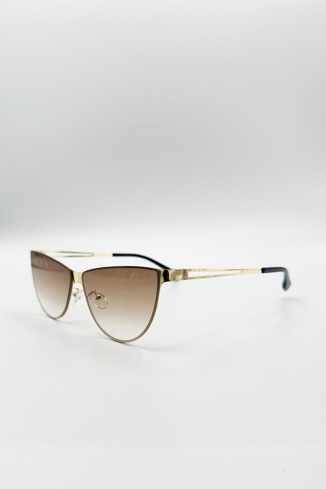 Round Flat Top Metal Sunglasses  In Brown