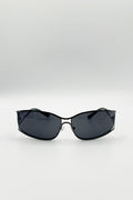 Retangle Wrap Around Metal Sunglasses In Gun Metal