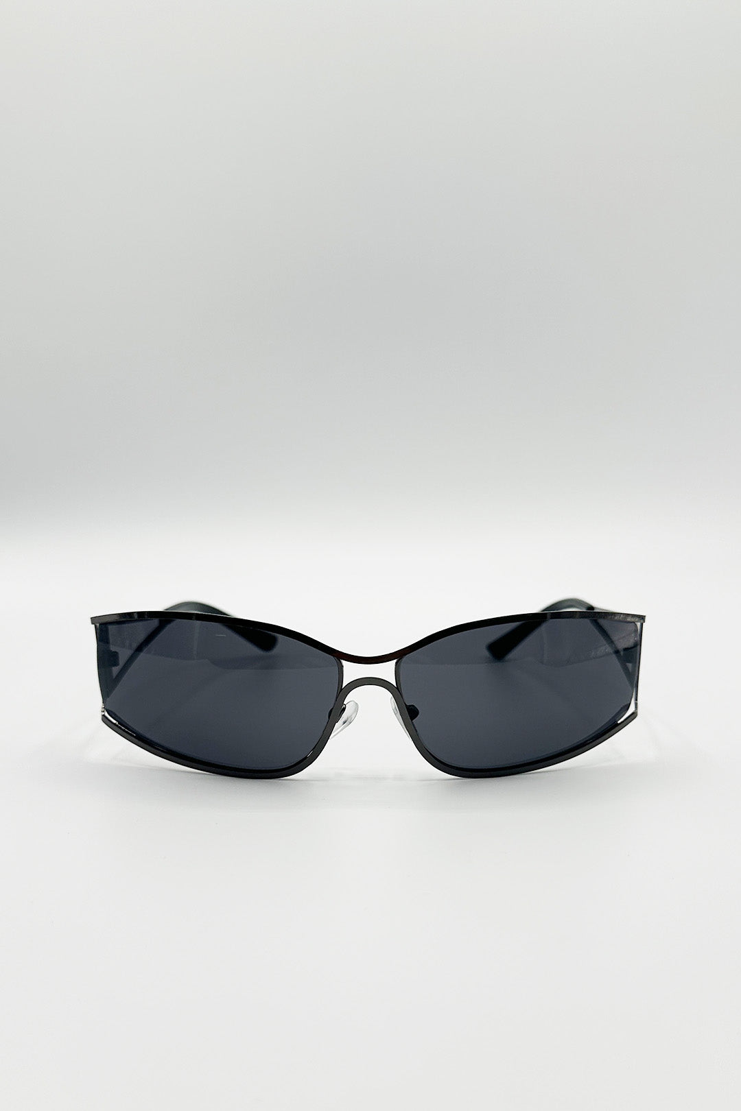 Retangle Wrap Around Metal Sunglasses In Gun Metal