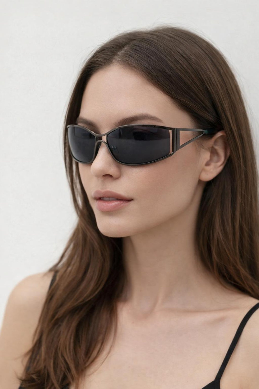 Retangle Wrap Around Metal Sunglasses In Gun Metal