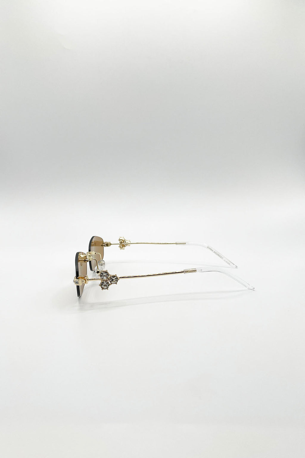 Rimless Oval Diamante Sunglasses In Brown