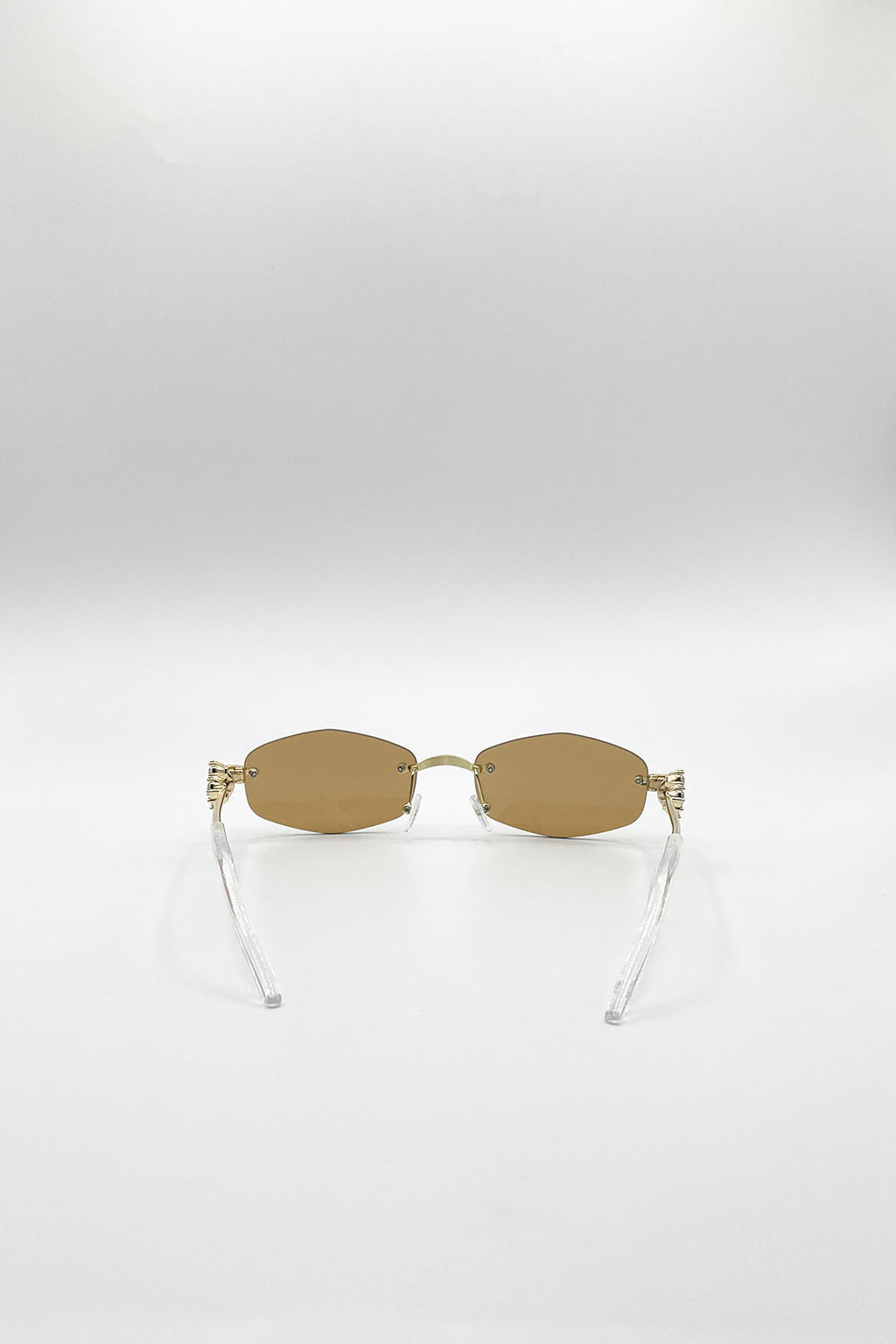 Rimless Oval Diamante Sunglasses In Brown