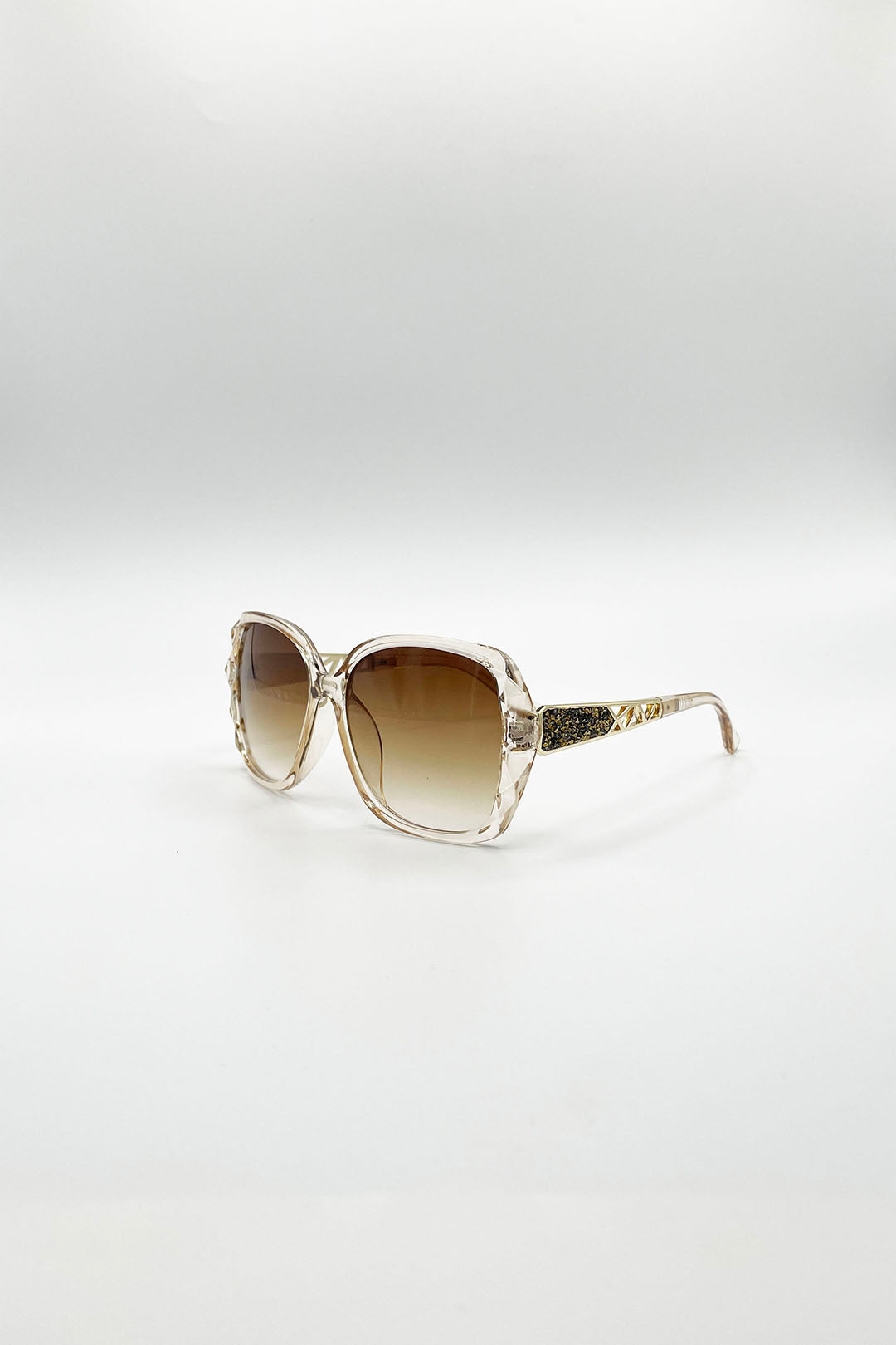 Round Square Side Detail Sunglasses In Champagne