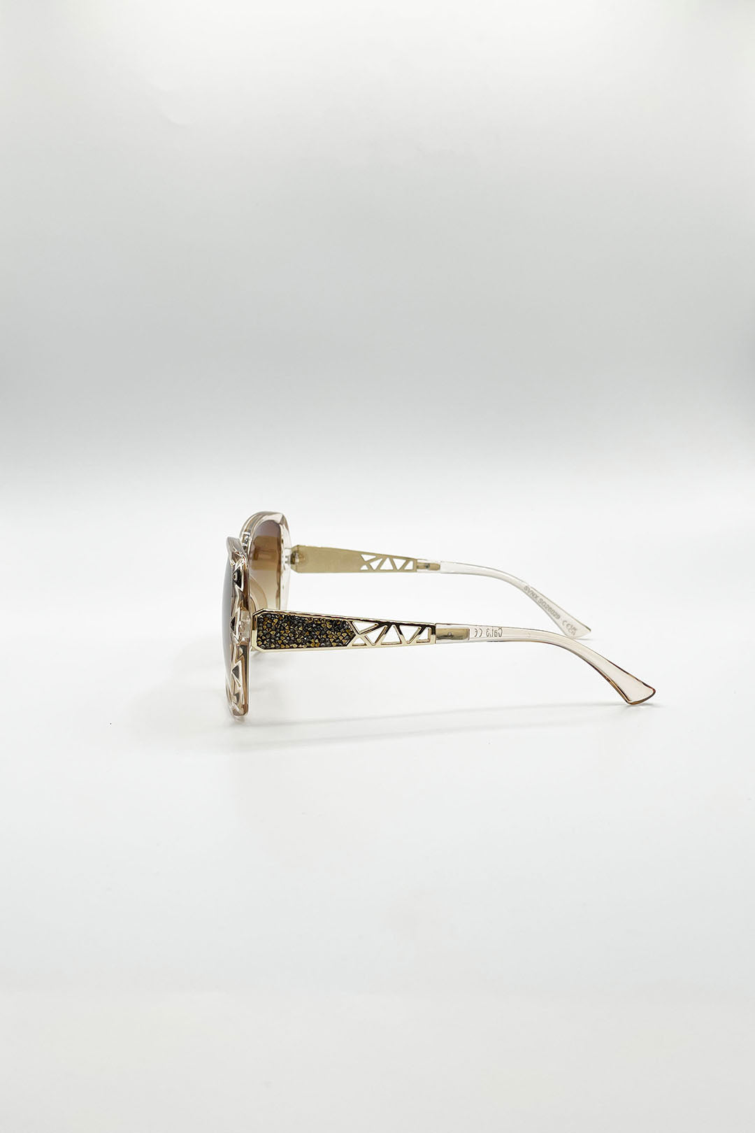 Round Square Side Detail Sunglasses In Champagne