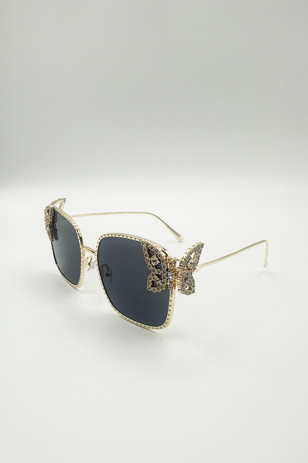 Square Oversized Diamante Detail Sunglasses In Black
