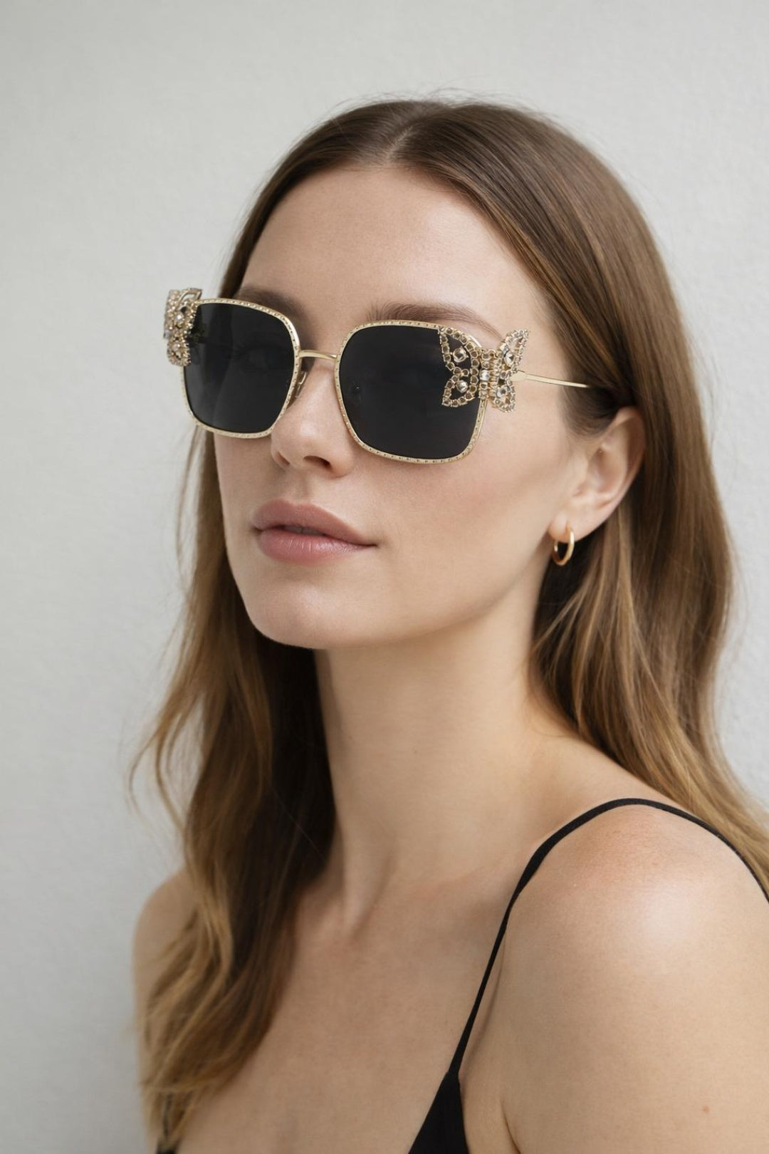 Square Oversized Diamante Detail Sunglasses In Black