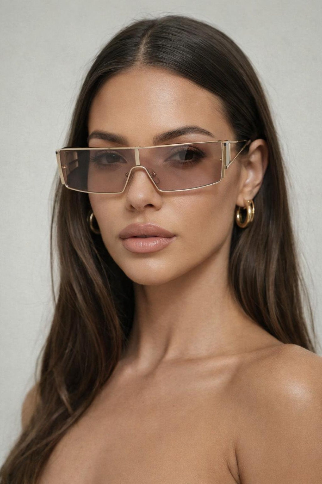 Retangle Flattop Metal Sunglasses In Brown