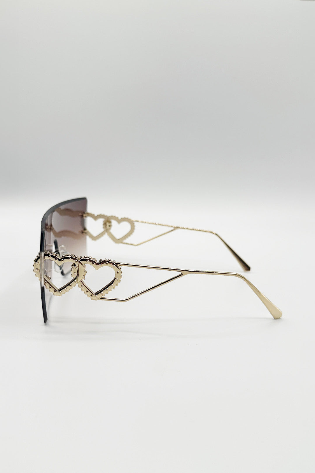 Flatop Rimless Heart Detail Sunglasses In Brown