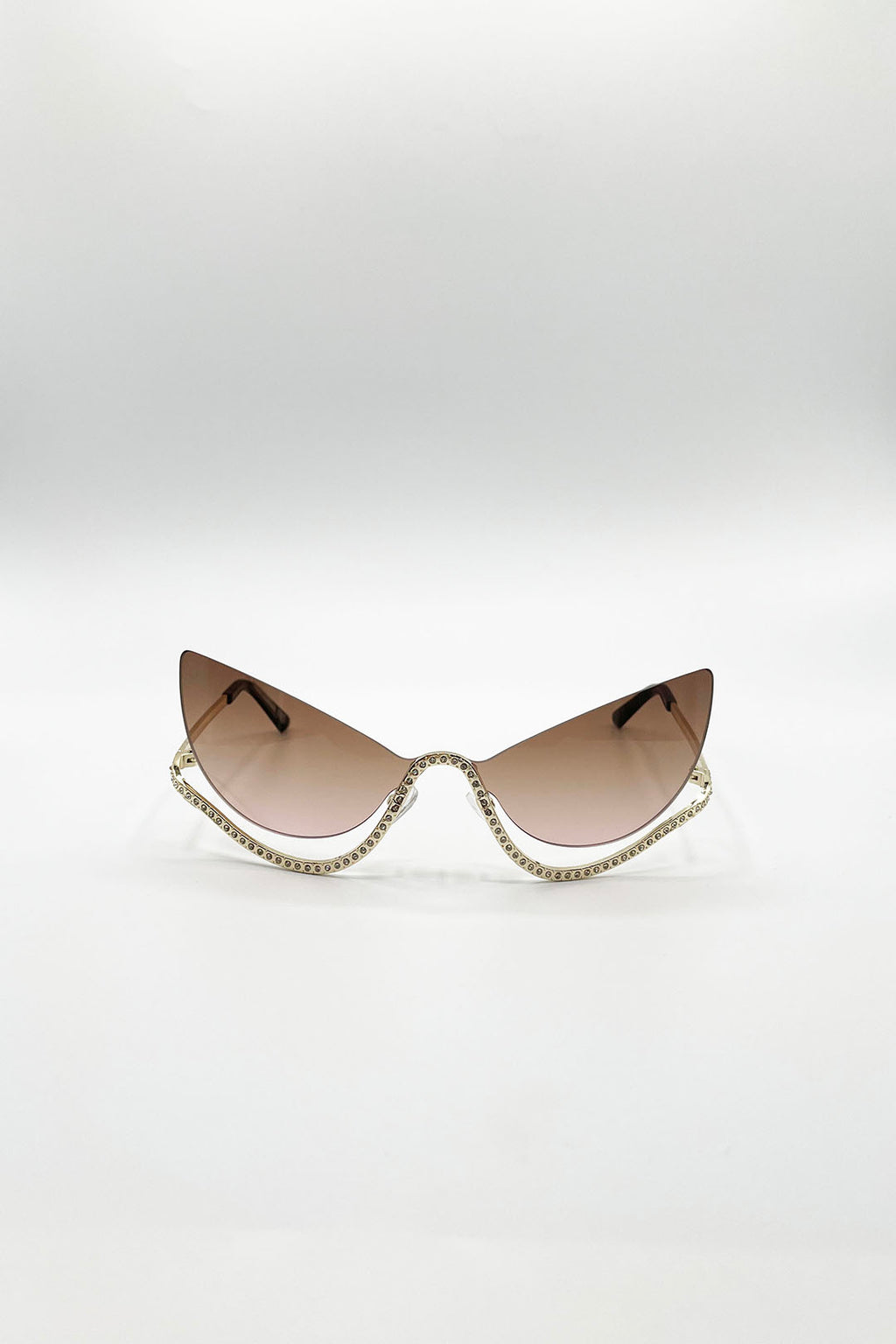 Butterfly Dimante Rimless Sunglasses In Brown