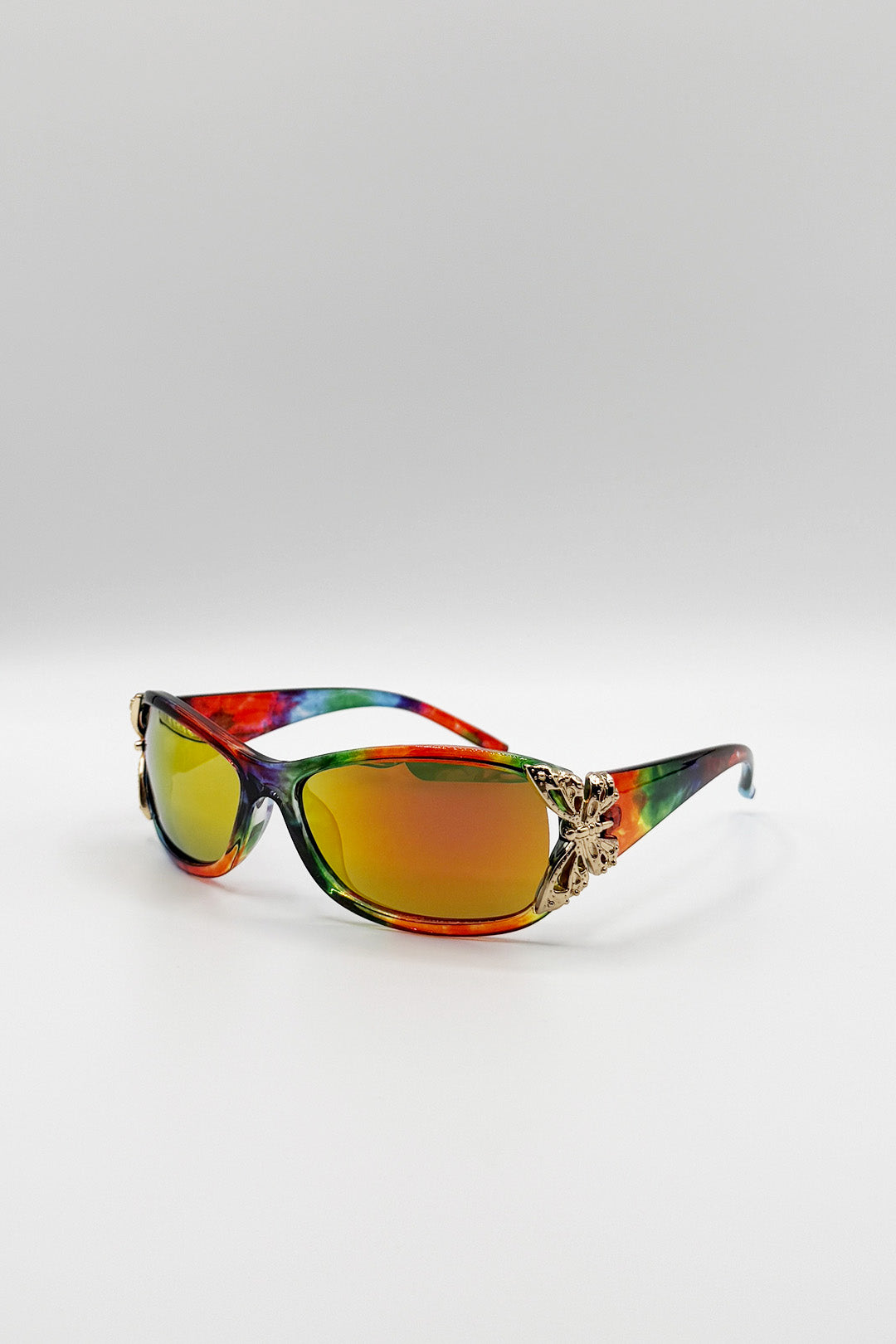 Vintage Wrap Around With Butterfly Detail Sunglasses In Multi