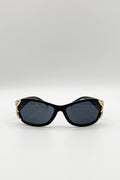 Vintage Wrap Around With Butterfly Detail Sunglasses In Black