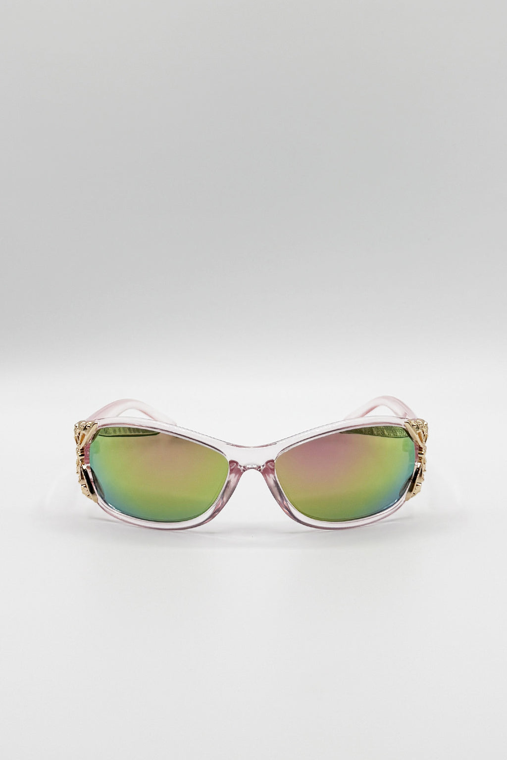 Vintage Wrap Around With Butterfly Detail Sunglasses in Pink Multi
