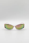 Vintage Wrap Around With Butterfly Detail Sunglasses in Pink Multi