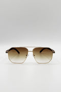 Retro Square Navigator Sunglasses in Brown