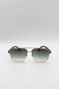 Retro Square Navigator Sunglasses in Green