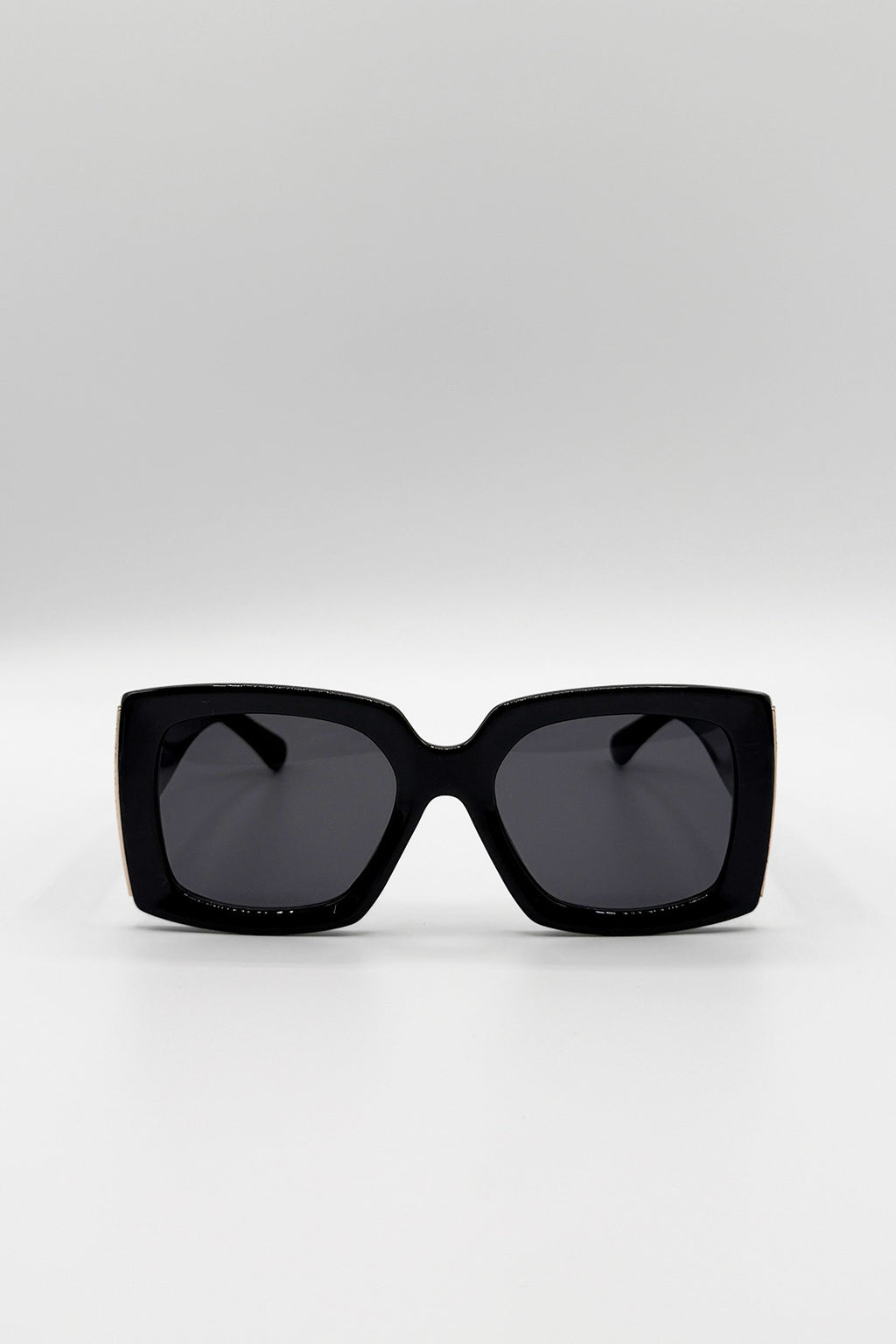 Oversized Square Sunglasses in Black Gold Detail