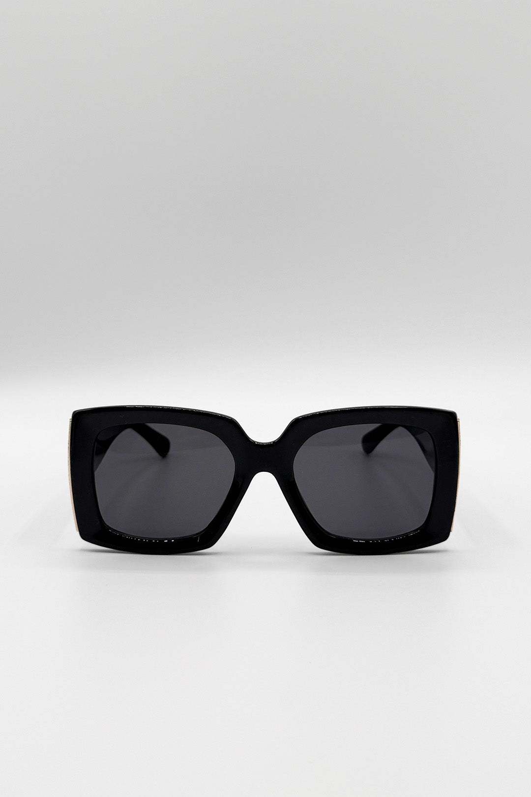 Oversized Square Sunglasses in Black Gold Detail