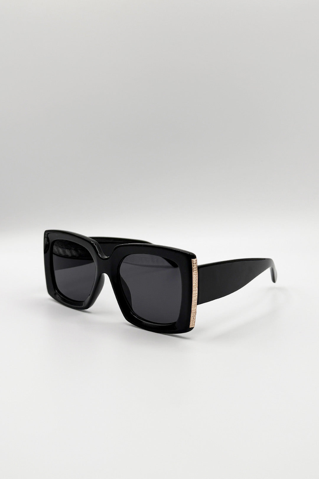 Oversized Square Sunglasses in Black Gold Detail