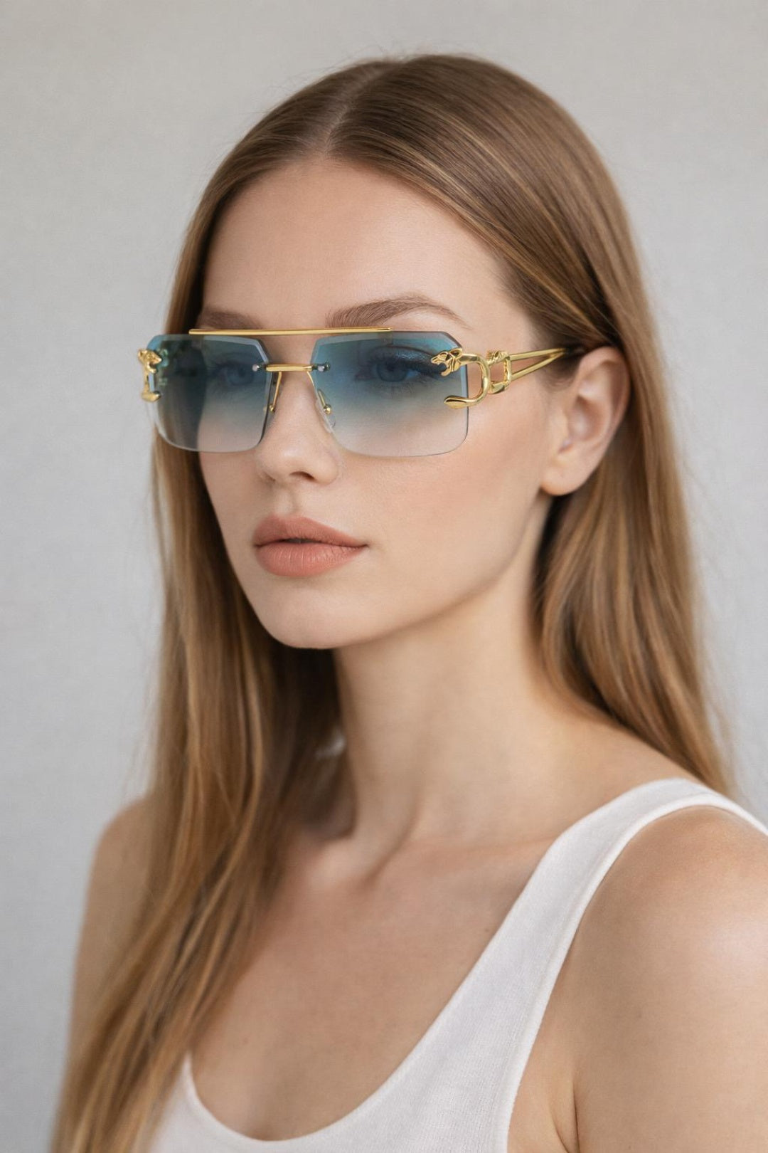 Rimeless Navigator With Side Detail Sunglasses In Blue