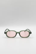 Retro Rounded Square Sunglasses In Green Pink