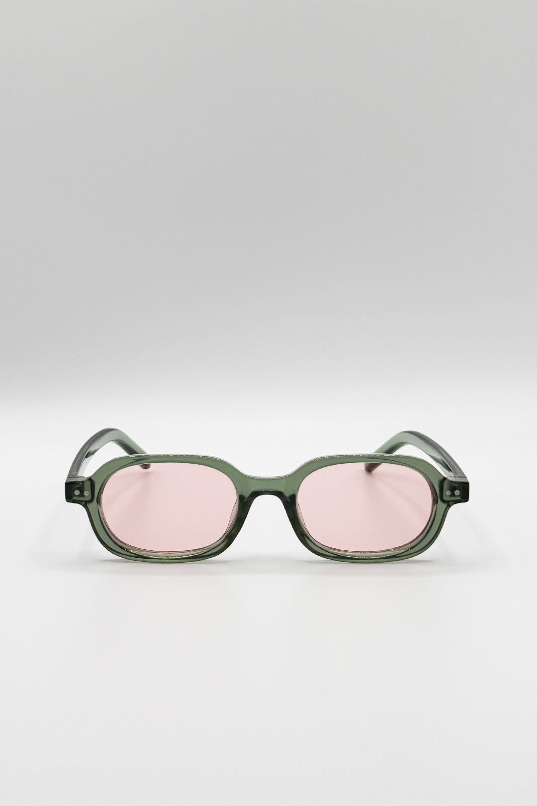 Retro Rounded Square Sunglasses In Green Pink