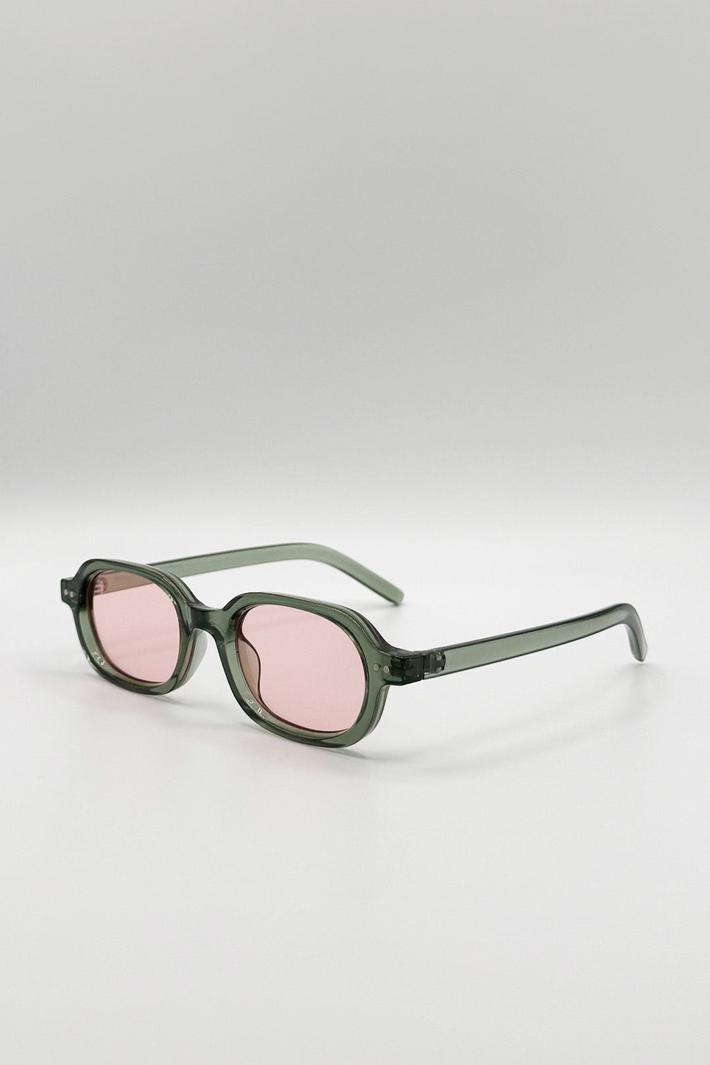 Retro Rounded Square Sunglasses In Green Pink