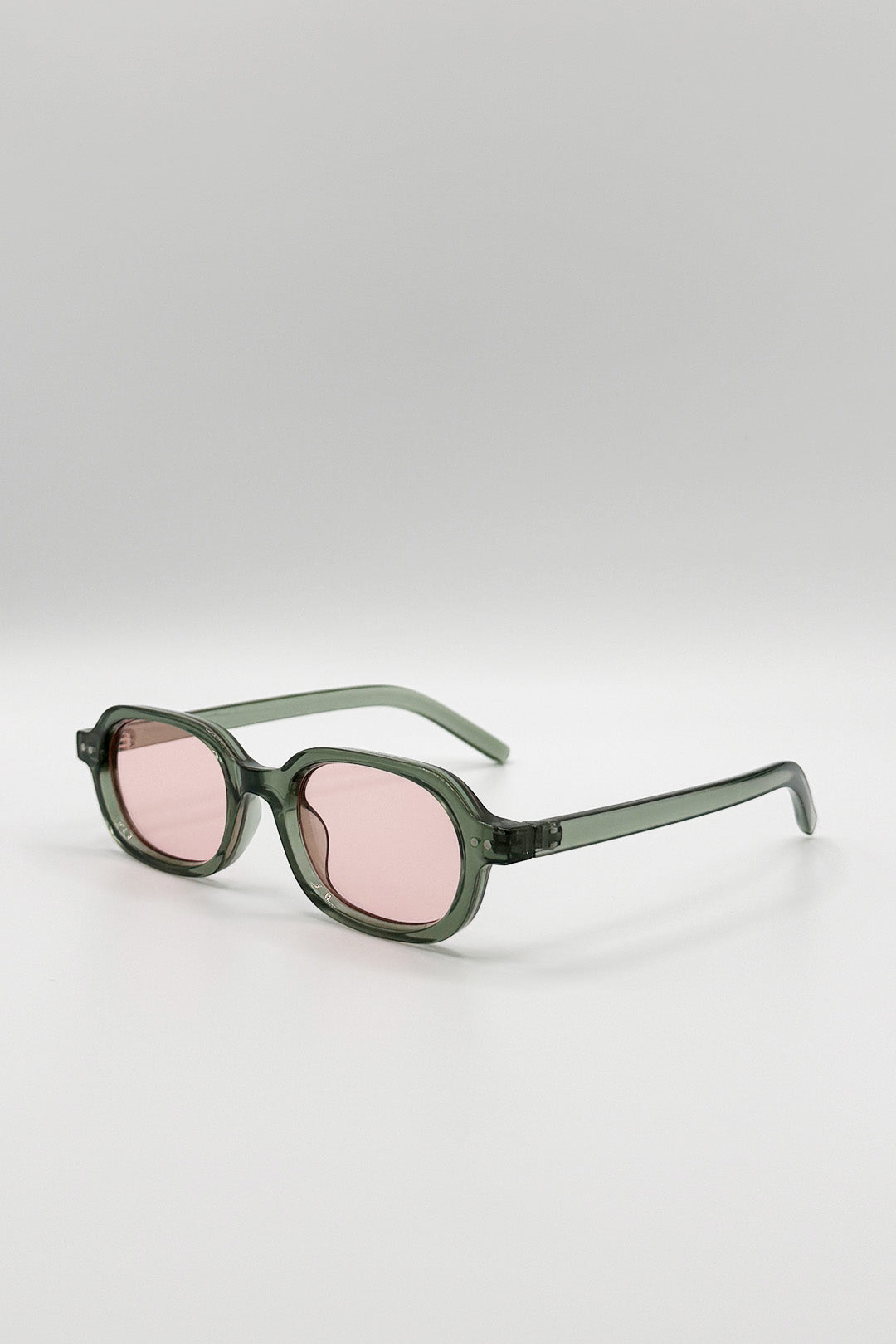 Retro Rounded Square Sunglasses In Green Pink