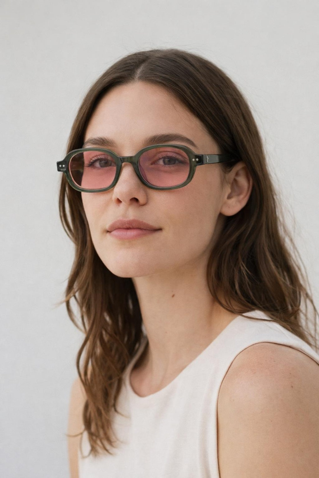 Retro Rounded Square Sunglasses In Green Pink