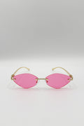 Rimless Oval Geo Metal Sunglasses in Pink