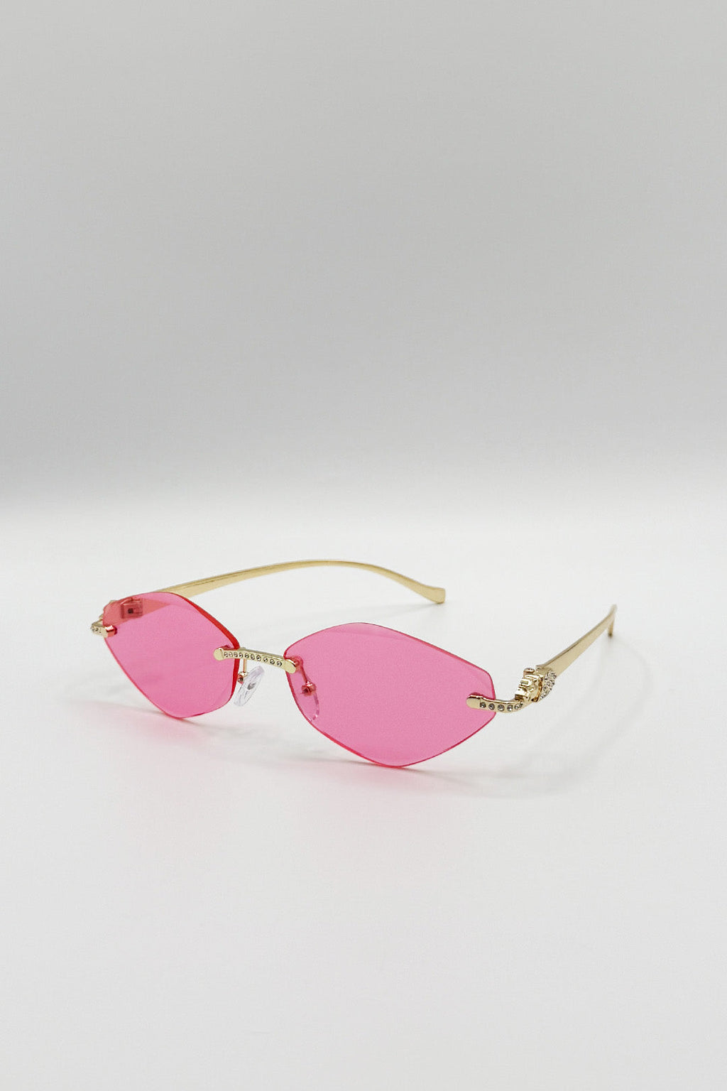 Rimless Oval Geo Metal Sunglasses in Pink