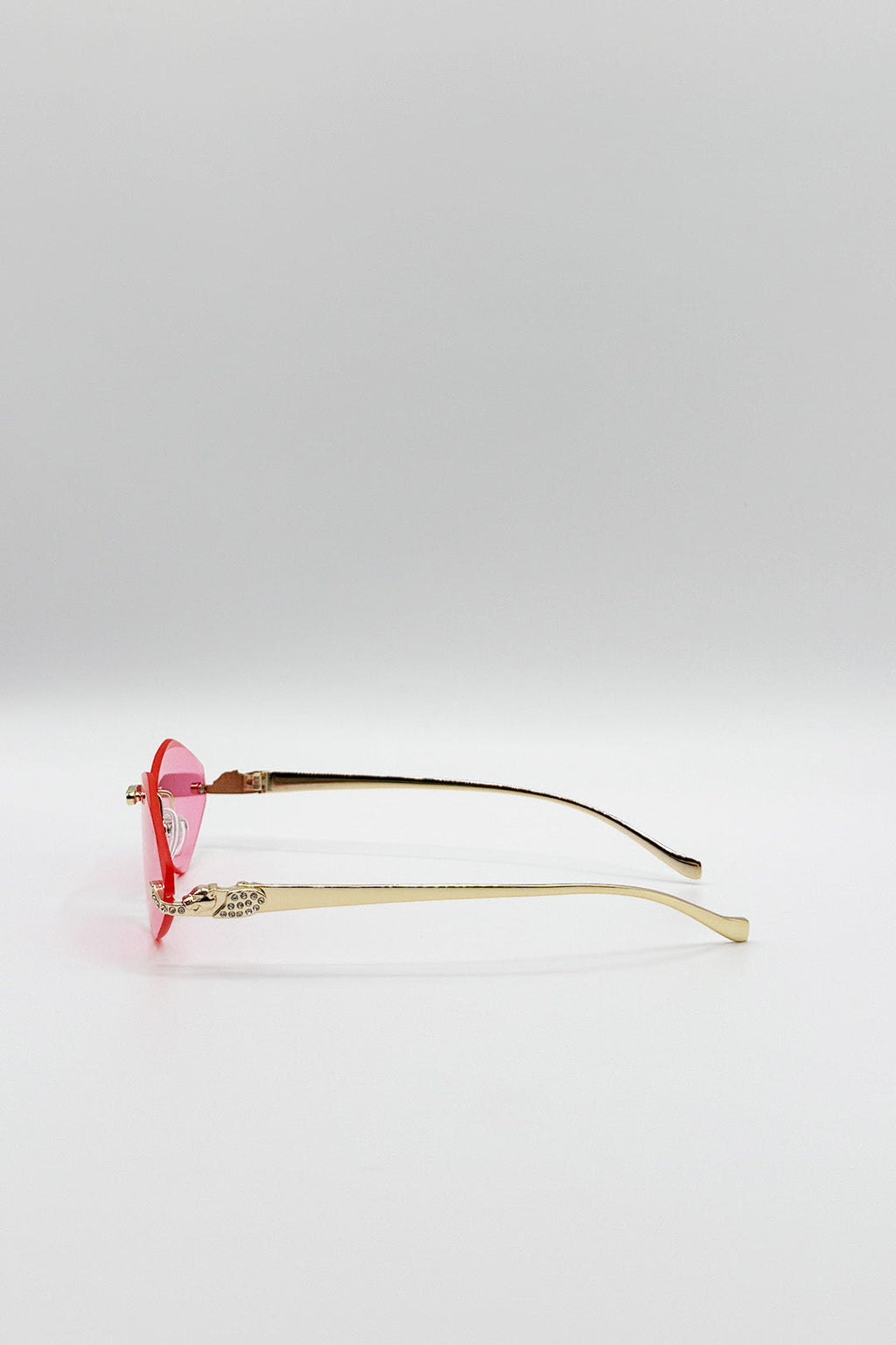 Rimless Oval Geo Metal Sunglasses in Pink