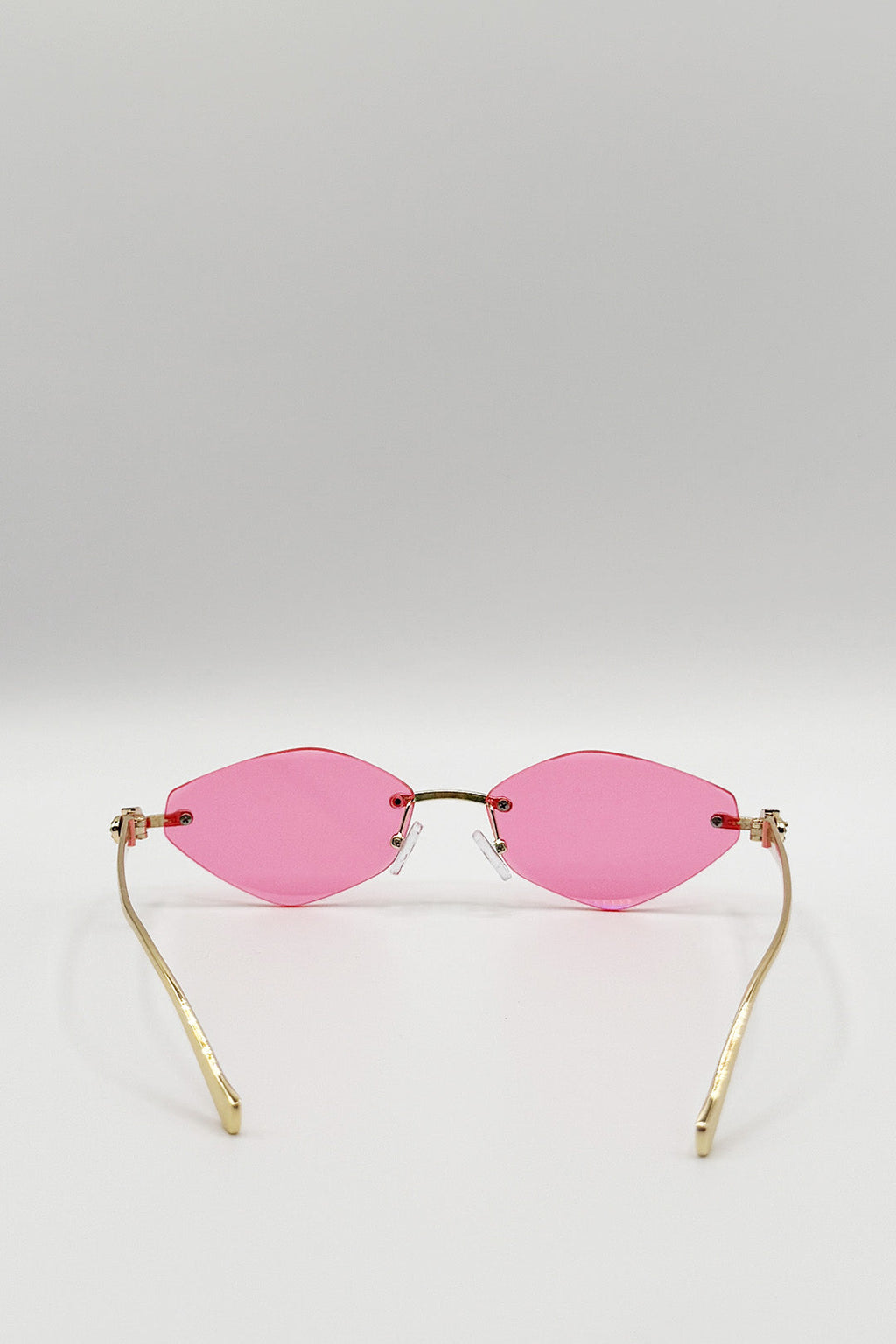 Rimless Oval Geo Metal Sunglasses in Pink