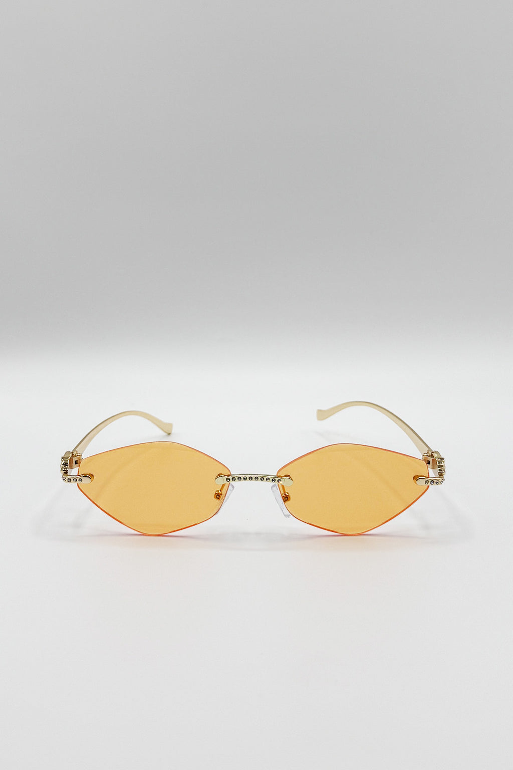Rimless Oval Geo Metal Sunglasses in Orange