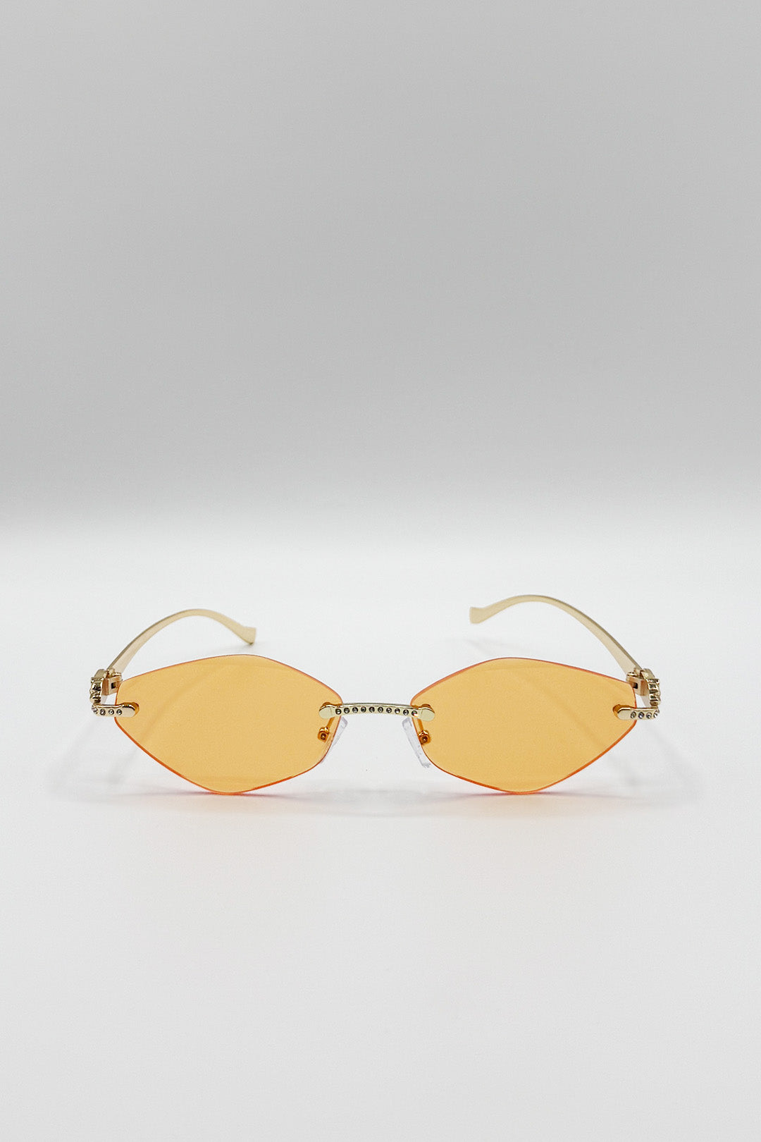 Rimless Oval Geo Metal Sunglasses in Orange