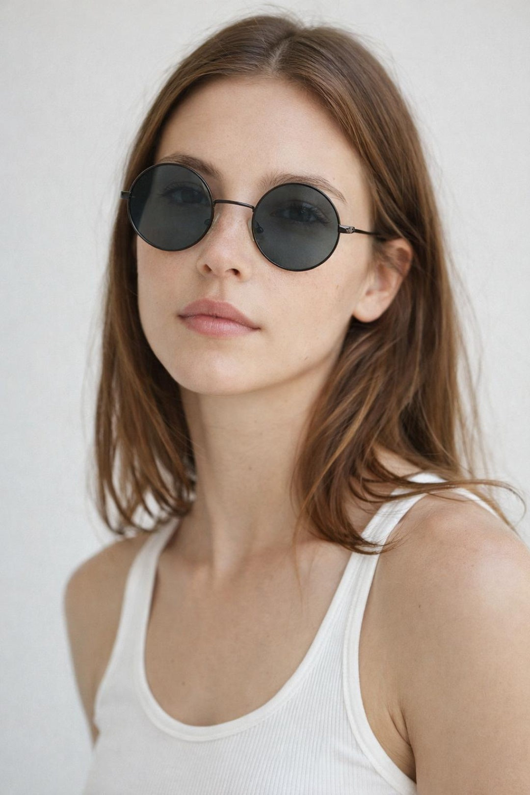 Round Metal Sunglasses In Shiny Black