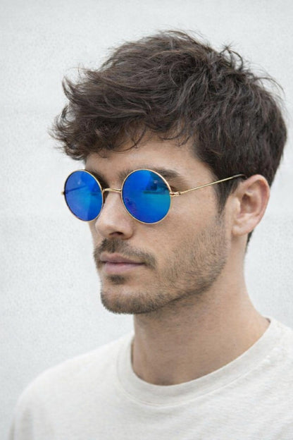 Round Metal Sunglasses In Shiny Silver