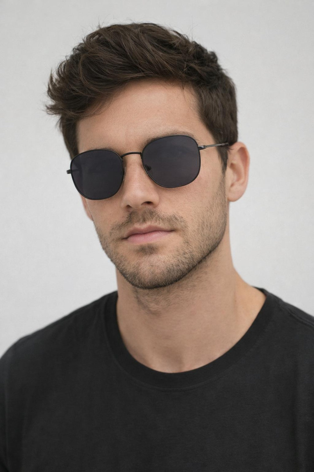Hexagon Round Aviator Sunglasses in Black