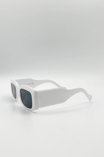 Chunky Rectangle Sunglasses with Wide Arms in White